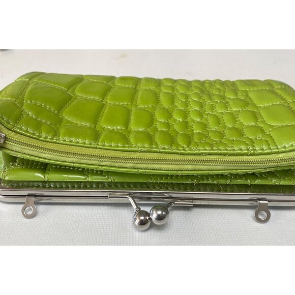 Kristine Lime Green Clutch Crocodile Pattern Pink Interior - Picture 8 of 8